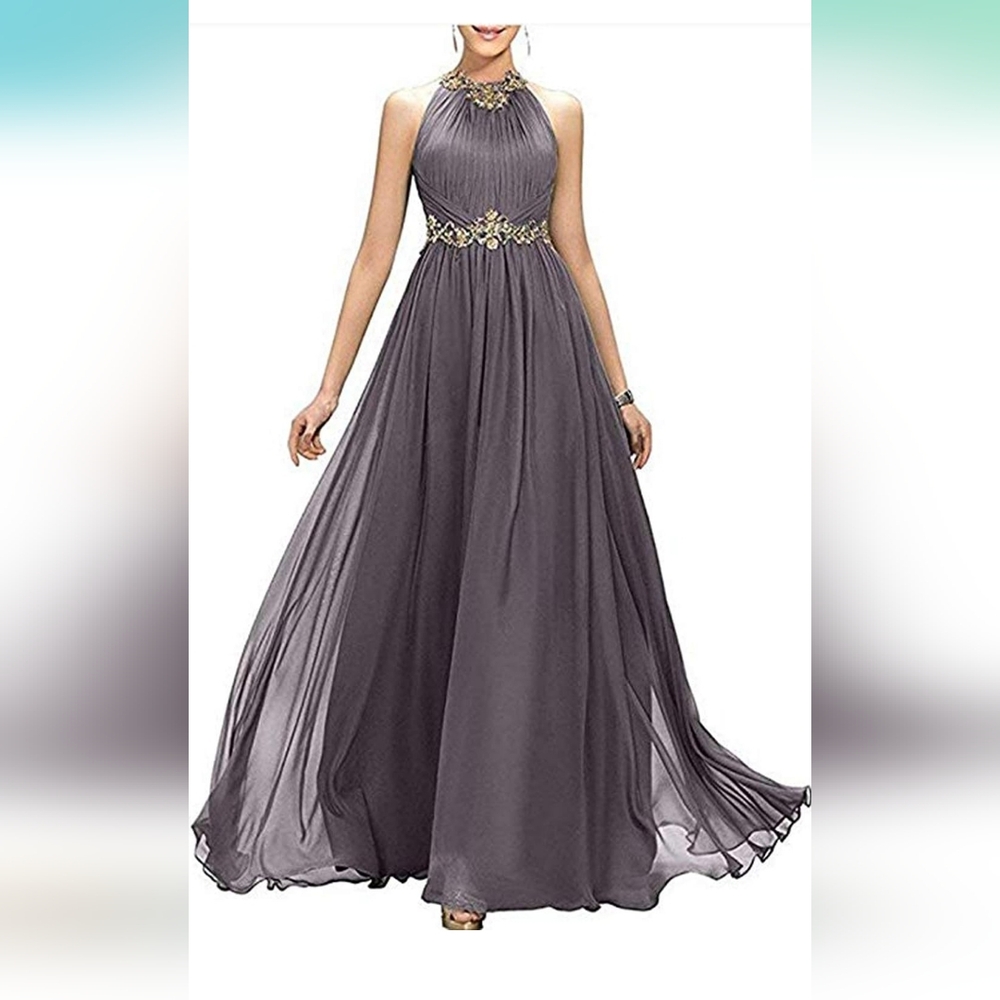 NWOT:  Beautiful Lindo Noiva Formal Dress. Taupe with gold sequins.  Size 16